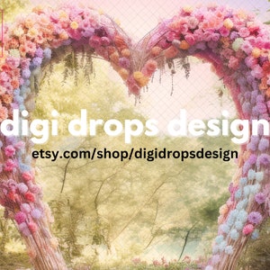 Pastel Flower Heart Arch Wedding Bridal Valentine Digital Backdrop | Composite Digital Background