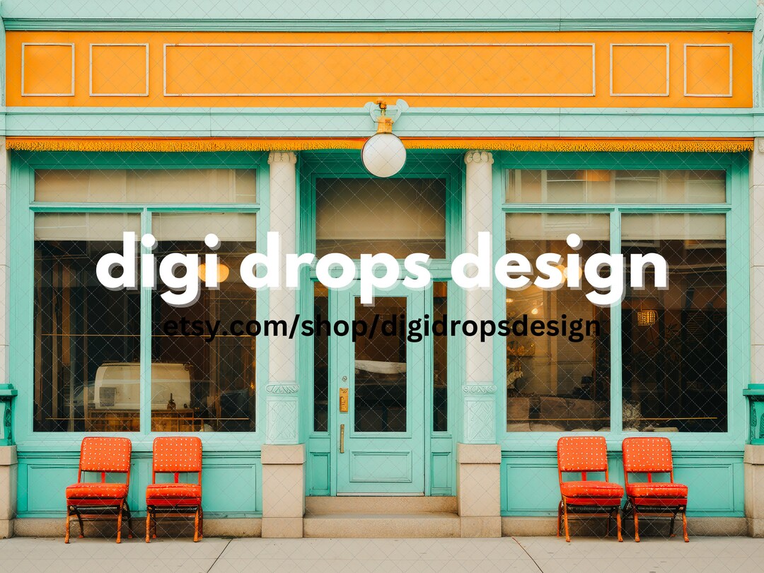 Shop Background Color Downtown Shop Front Teal Orange Digital Backdrop | Composite Digital ...