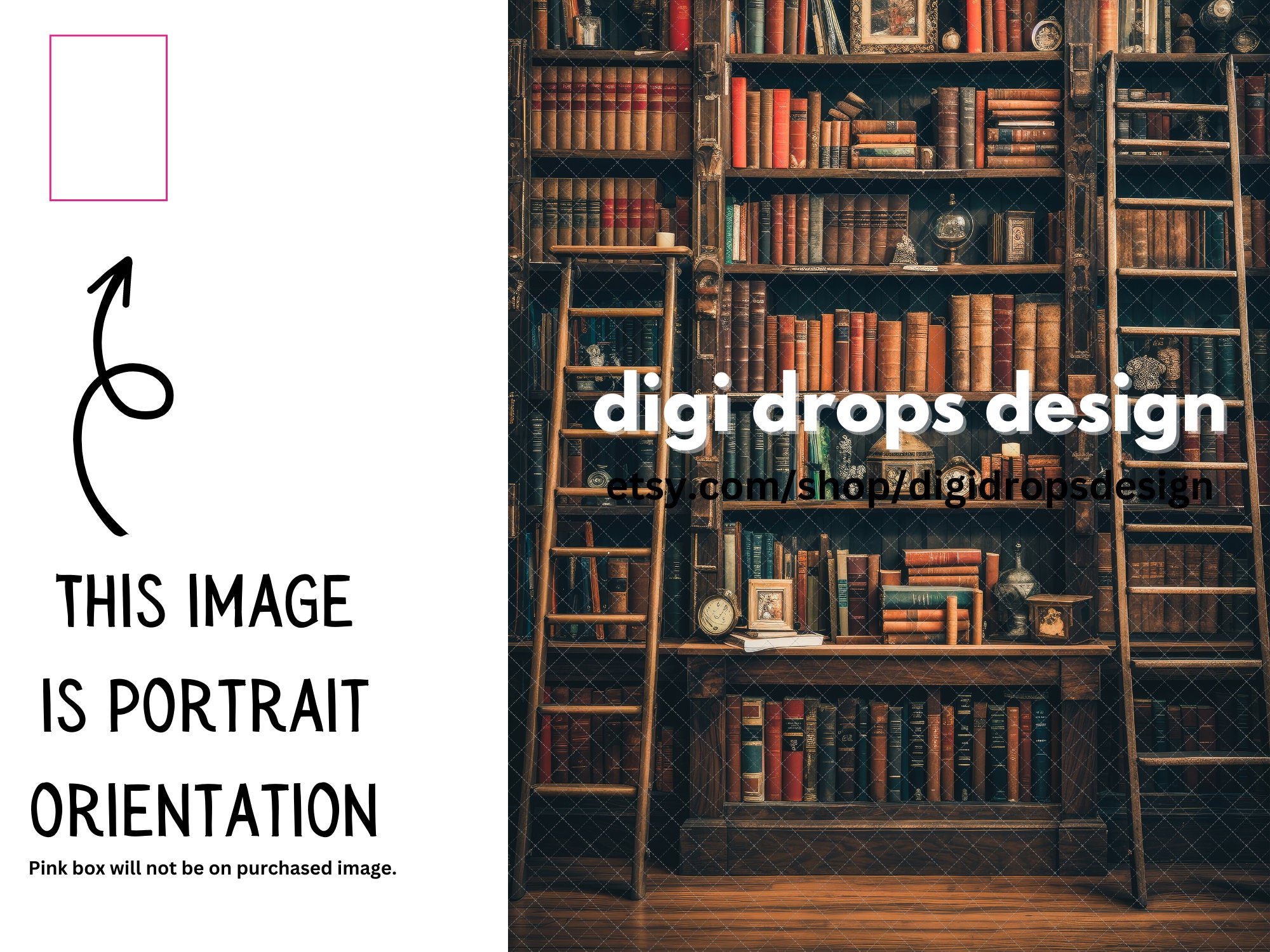 Bookshelves Library Room Digital Backdrop | Composite Digital ...
