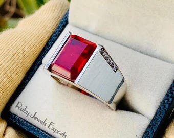 Anillo de plata de ley hecho a mano con rubí, estilo otomano para hombre.