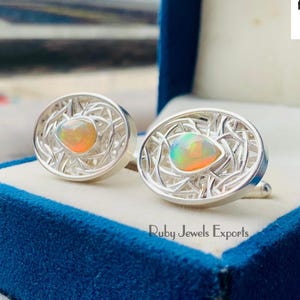 Handmade Sterling Silver Opal Cufflinks: October Birthstone Jewelry