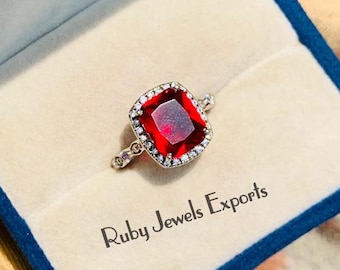 Handmade Lab Ruby Ring: Vintage 925 Sterling Silver, July Birthstone