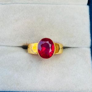 Herrring med rubin, förlovningsring i 925 sterlingsilver/14k massivt guld med rubin för män, Asscherslipad slät band med solitär sten i juli, herrpresent