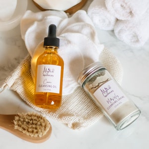 Organic Double Cleansing Face Kit | Face Cleansing Oil + Cleansing Grains | natural face wash kit with oil cleanser and make up remover