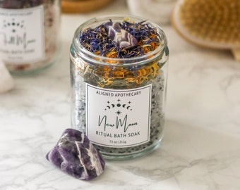 New Moon Bath Salts - Ritual Bath Soak with Amethyst - Crystal Dark Moon Flower Bath