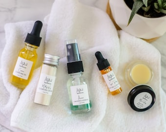 Set de muestras de cuidado de la piel natural / Mini kit de cuidado de la piel orgánico / Kit de inicio de belleza limpia / Paquete de rutina de cuidado de la piel para principiantes / Set de regalo de cuidado de la piel