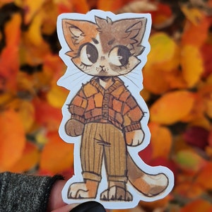 Calico Sweater Katze Matter, glänzender Vinyl Aufkleber | Cottagecore, Dark Academia, Illustrierte Aufkleber | Für Laptop, Kalender, Notizbücher und Mehr