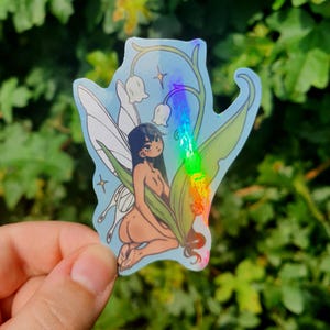 Autocollant en vinyle holographique fée muguet | Pour ordinateurs portables, notebooks et plus encore | Autocollant résistant aux intempéries