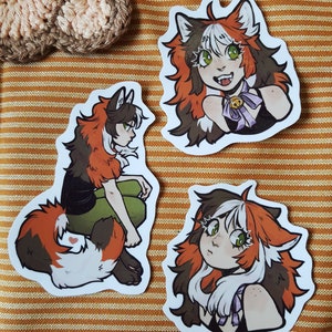 Cat Girl Aufkleber | 3er-Pack glänzende Vinyl-Aufkleber | Niedliche Anime Girl Illustration | Für Laptop, Wasserflasche, Notebooks und vieles mehr