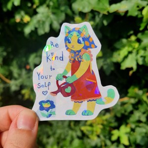 Be Kind to Yourself Holographische Shard Vinyl-Aufkleber | Psychische Gesundheit Aufkleber | Positive Affirmation | Perfekt für Laptop, Wasserflasche & mehr