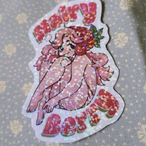 Hairy Berry Vinyl Holographic Glitter/Glossy Sticker | Cute Pinup Strawberry Girl | Body Positivity Sticker| For Laptops, Notebooks and More