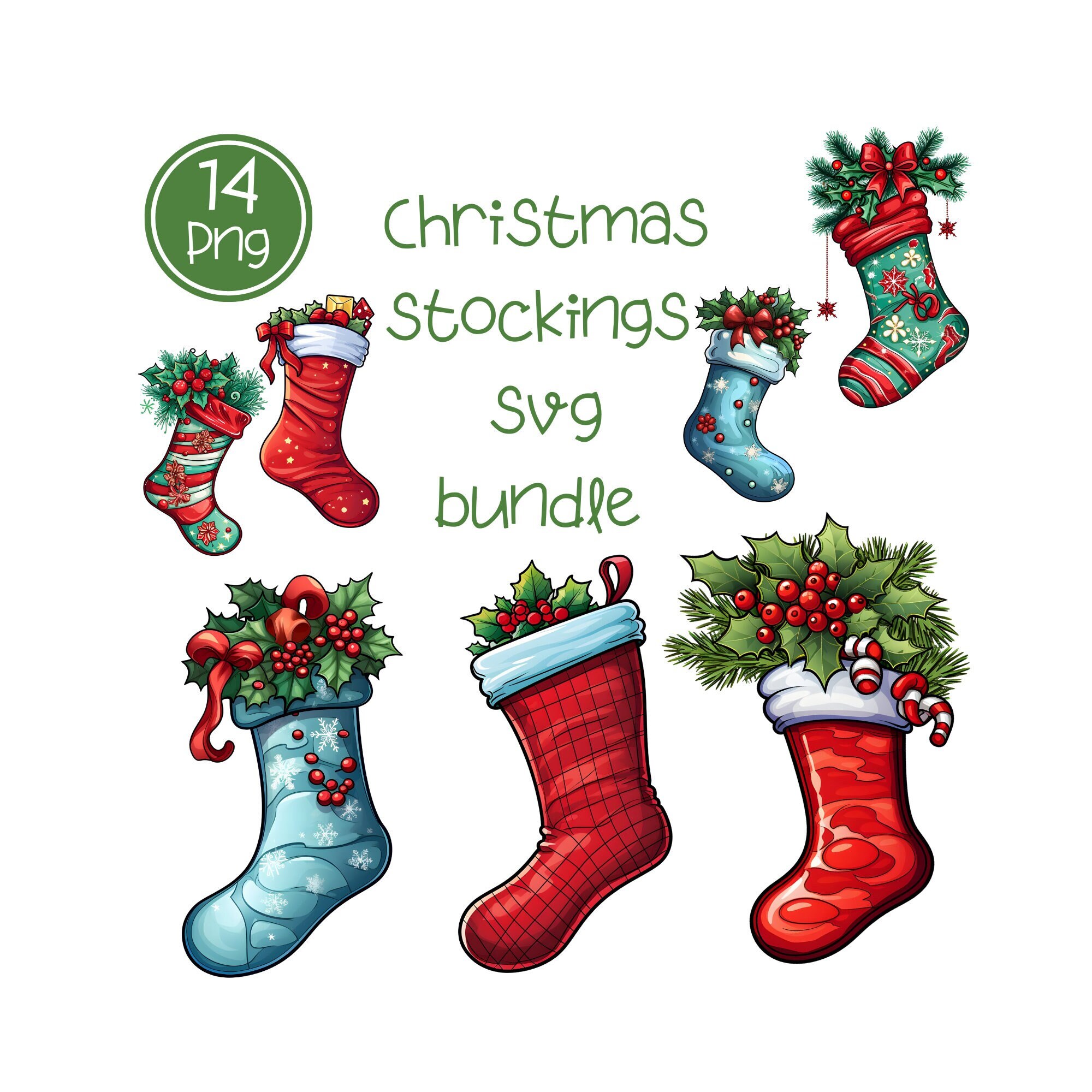 14 Christmas Stockings SVG PNG Cozy Christmas Clipart - Etsy