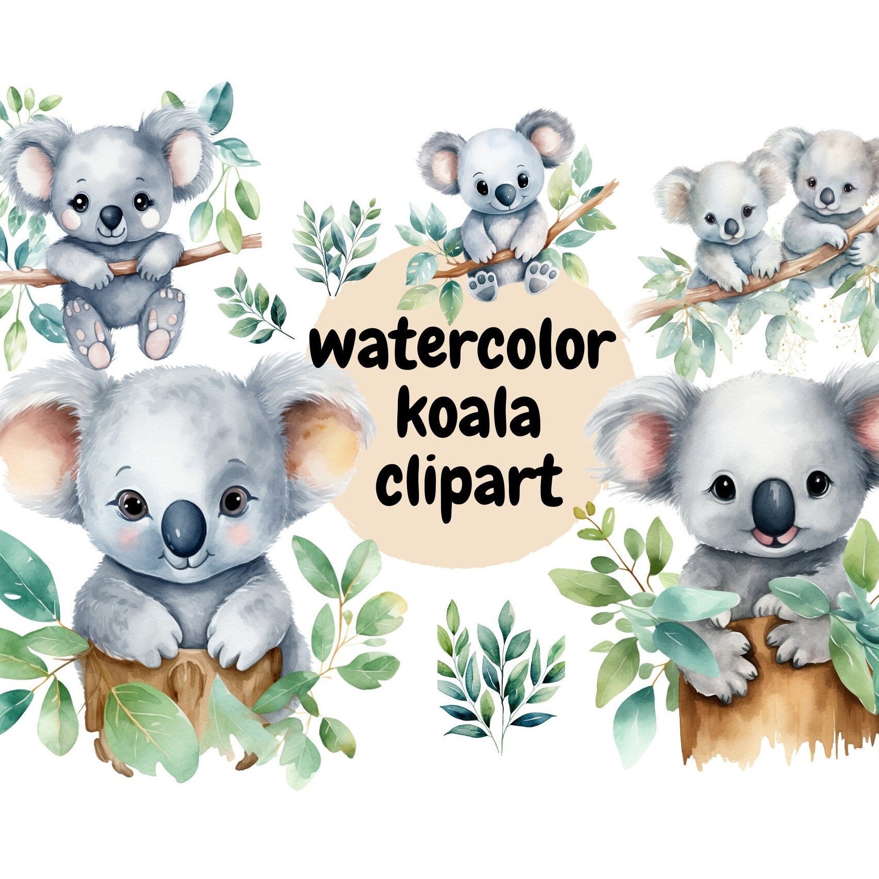 15 Watercolor Koala Clipart Little Baby Koala Png Cute Koala Etsy