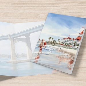 Cartes de Noël Père Noël à la plage - lot de 10 - finition satinée - imprimées sur tous les côtés - inspirées de Coronado Beach, Californie