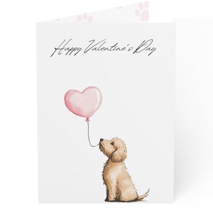 Tarjetas de San Valentín personalizadas con labradoodle, paquete de 10, acabado mate, tarjeta de felicitación con forma de perro, romance con corazones, tarjeta con notas sobre perro