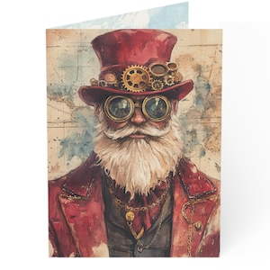 Steampunk kerstman kerstkaart - 10-pack vintage luchtschip en noordpoolontwerp - grillige vakantiegroet - aanpasbaar