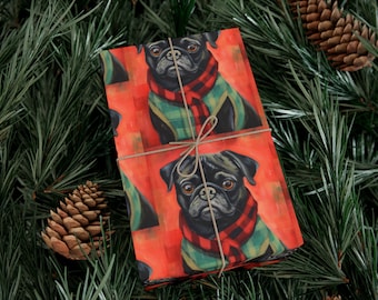 Gift Wrap Christmas Papers- Black Pug Dog Holiday Wrapping Paper