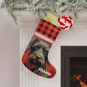 Personalized Brown Mutt Dog- Pet Fur Baby- Buffalo Checkered Custom Christmas Stocking