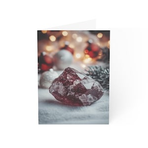 Cartão de felicitações de Natal Garnet - Design personalizável 5x7 - Para compromisso, devoção, lealdade - Cartão de Natal com cristais Reiki, pacote com 10 unidades