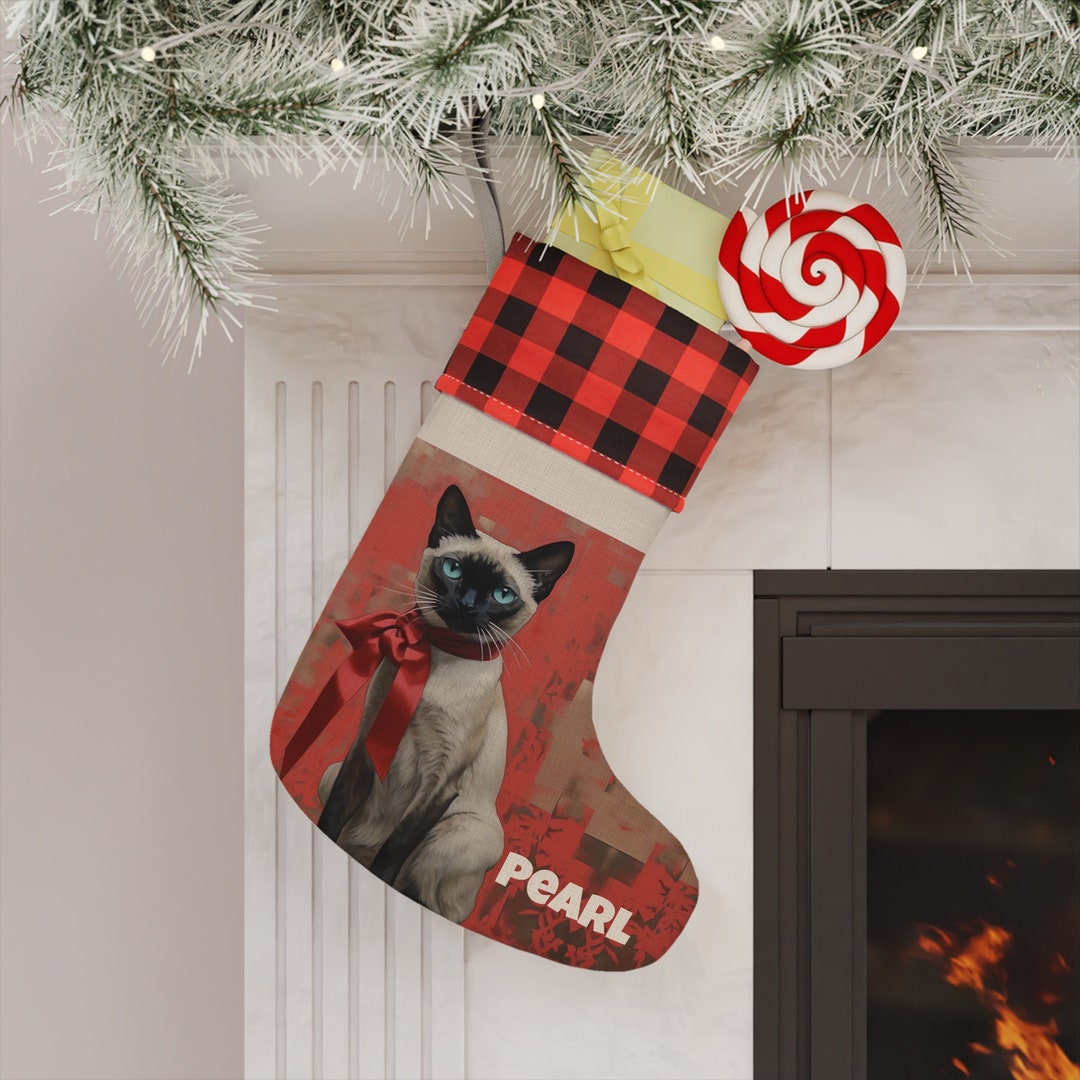 Personalized Cat And Dog Christmas Stocking, Customizable Name 17'' Pet Stocking, Black Cat And Dog Pattern Christmas Stocking, Home Mantel Holiday