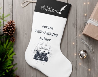 Personalized Future Best-Selling Author Christmas Stocking- Black,White- Writer- Double Sided Printing