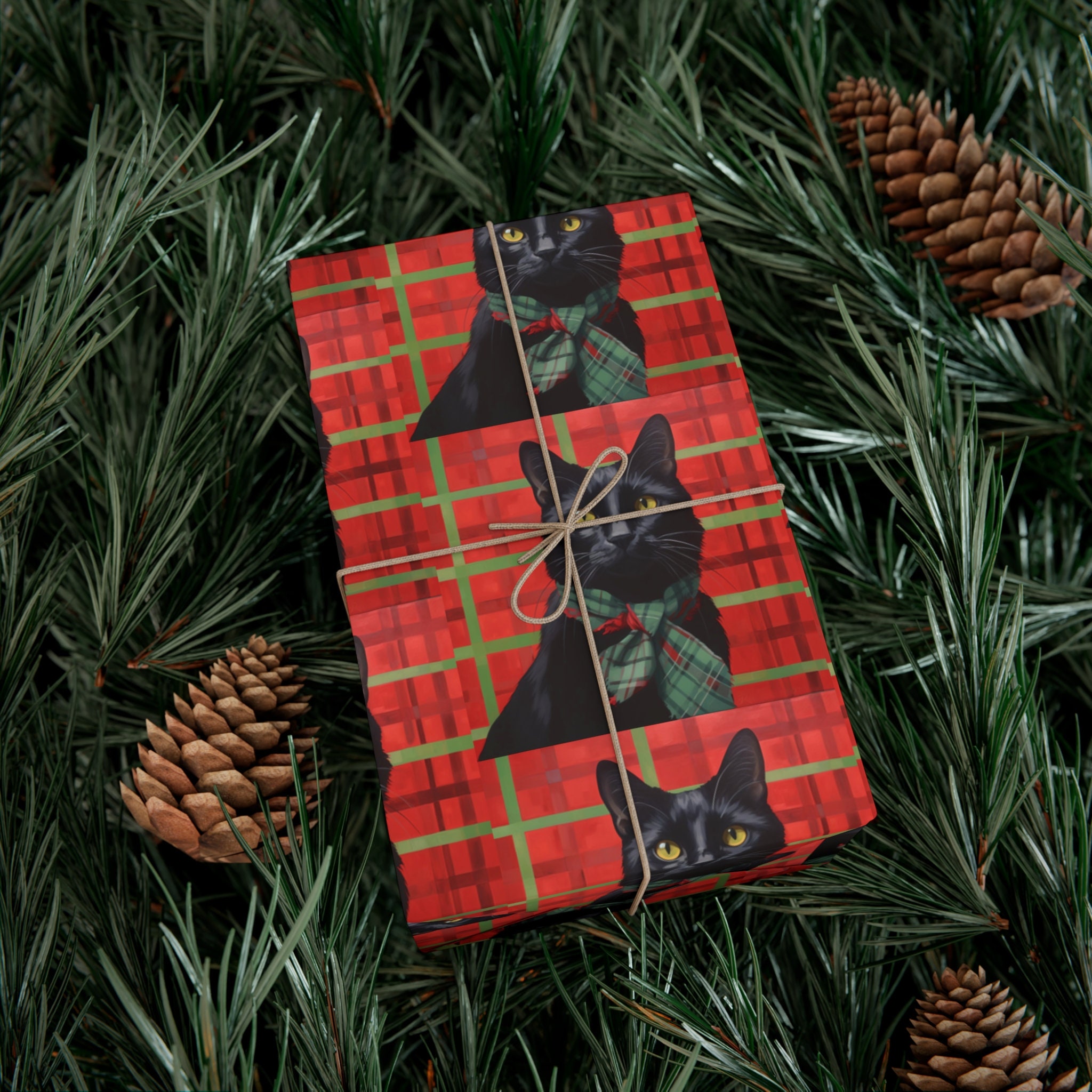 Gift Wrap Christmas Papers- Black Shorthair Domestic Cat- Kitty Holiday Wrapping Paper