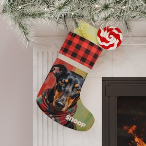Personalized Doberman Dog- Pet Fur Baby- Checkered Custom Christmas Stocking