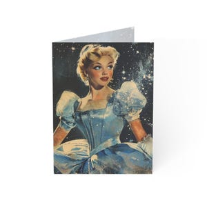 Tarjetas de felicitación navideñas de Cenicienta vintage- Paquete de 10- Acabado mate- Que sus sueños navideños se hagan realidad- Stye de 1950- Tarjeta de cuento de hadas