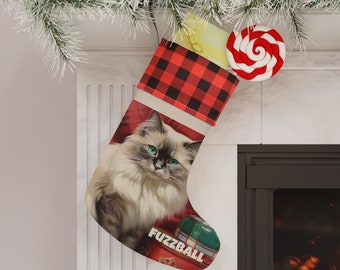 Personalized Ragdoll Cat Stocking- Pet Fur Baby- Cat Lover Buffalo Checkered Custom Christmas Stocking