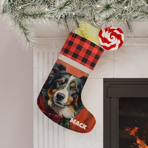 Personalized Australian Shepherd Dog- Pet Fur Baby- Checkered Custom Christmas Stocking