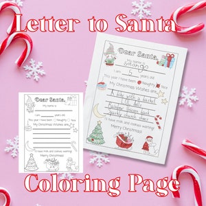 Weihnachten DIGITAL Brief an Santa- Urlaub Malseite Weihnachtswunschliste für Kinder- Herunterladbar, Printable, DIY