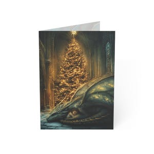 Cartes de Noël dragon - cartes de vœux fantastiques avec cathédrale gothique et dragon - voeux personnalisables avec enveloppe - 10 cartes