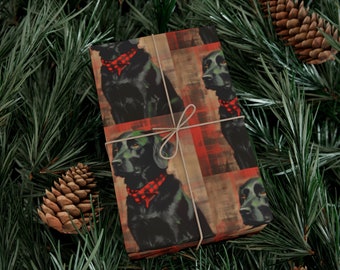 Gift Wrap Christmas Papers- Black Labrador with Red Holiday Details- Multiple Sizes