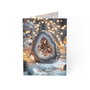 Tarjeta de felicitación navideña de pirita 'Fools Gold' (oro de los tontos), diseño personalizable de 5 x 7, para la confianza y la prosperidad, paquete de 10 tarjetas navideñas con cristales de Reiki