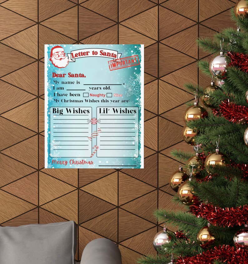 Christmas DIGITAL Letter to Santa Holiday Christmas Wish List for Kids