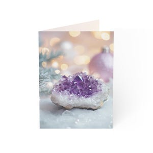 Biglietto di auguri natalizi in ametista - Design personalizzabile 5x7 - Per guarigione, Reiki, crescita spirituale e pace - Confezione da 10 biglietti di auguri natalizi con cristalli