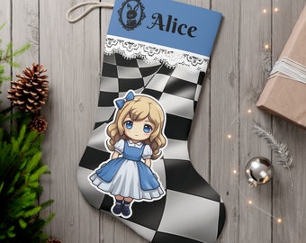 Gepersonaliseerde Alice in Wonderland kerstsok-Lewis Carrol-dubbelzijdig afdrukken