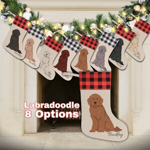 Medias de Labradoodle personalizadas en 8 colores de pelaje - Pet Fur Baby - Medias navideñas personalizadas a cuadros de búfalo para amantes de los perros