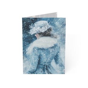 Tarjetas navideñas de 5 x 7 con diseño vintage, estilo victoriano romántico, azul, blanco y plateado, paquete de 10 tarjetas