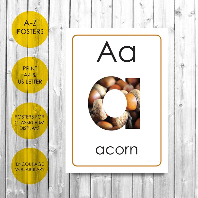 Nature Alphabet Lowercase Abc Flashcards and Poster for Preschool ...
