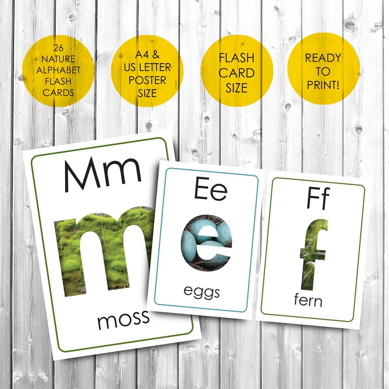 Nature Alphabet Lowercase Abc Flashcards and Poster for Preschool ...