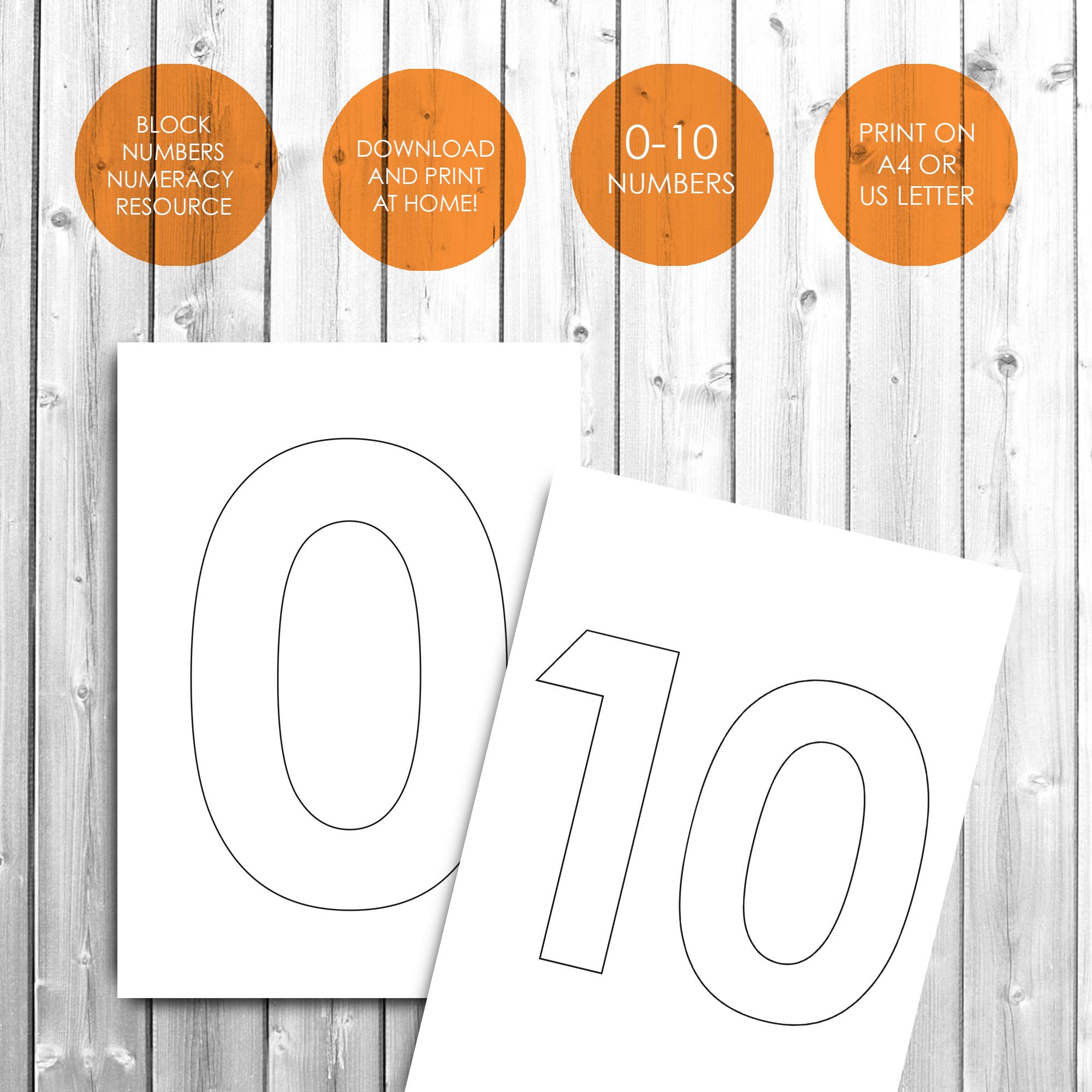 Large Block Numbers 0-10 Printable for Number Practice and Colouring ...