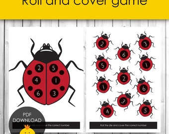 Ladybird Roll and Cover Counting Game for Preschool Early Years Maths Minibeasts Theme