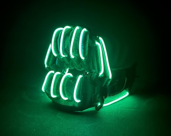 Sound Activated Green Steampunk Light-Up Mask - Neon Green Lighted-Up Mask - Rave Mask - Party Mask - EDM Mask - Dj Mask