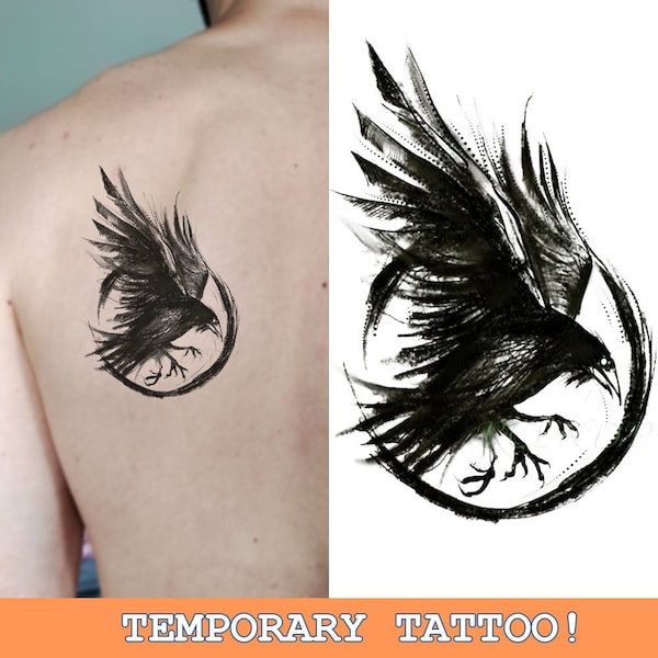 Norse Black Raven Temporary Tattoo | Norse Mythology | Scandinavic | Vikings