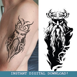 Odin Set Of 2 Tattoo Designs Instant Digital Download | Norse Mythology | Scandinavic | Vikings