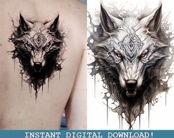 Fenrir Tattoo Set Of 4 Instant Digital Download|Norse Mythology|Scandinavic