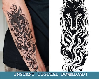 Fenrir Odin&#39;s Wolf Tattoo Design Instant Digital Download | Norse Mythology | Scandinavic
