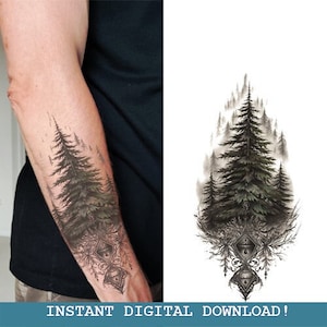 Norse Forest Tattoo Design Instant Digital l downloaden | Noorse mythologie | Scandinavisch | Vikingen