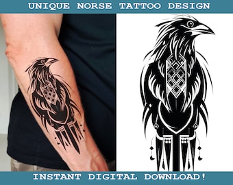 Black Raven Tattoo Design Instant Digital Download | Transparent Background | Norse Mythology | Scandinavic | Vikings